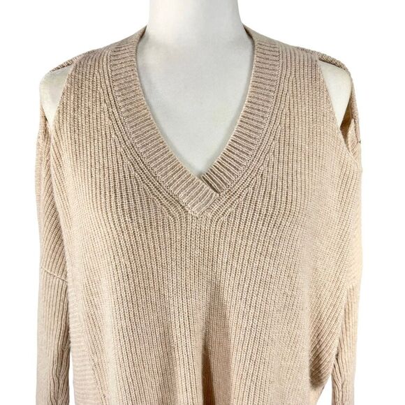 AllSaints Sweater Cream Wool-Alpaca blend Open Shoulder Asymmetrical Style Size - Picture 4 of 12